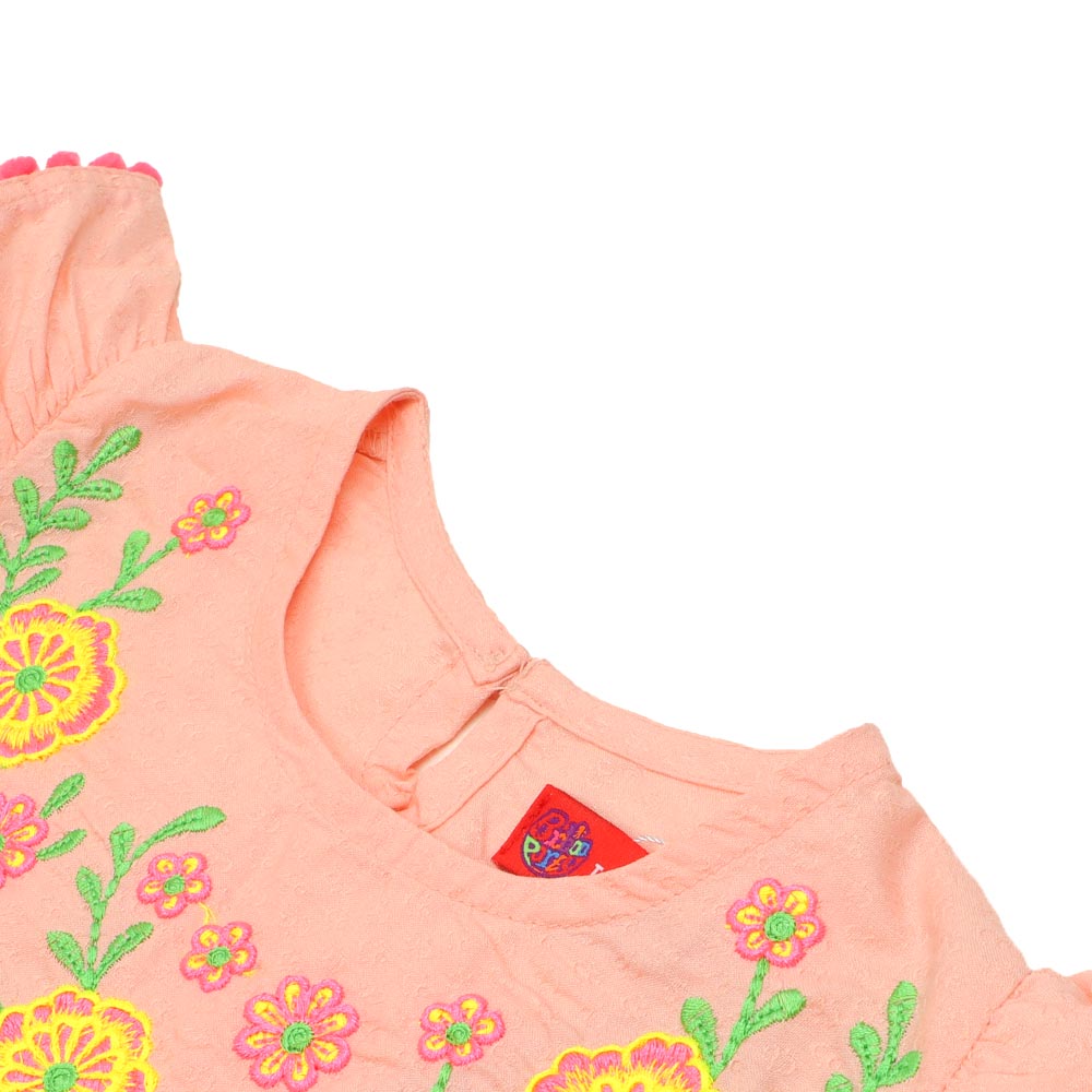 Girls Top Embroidered Flower - Peach