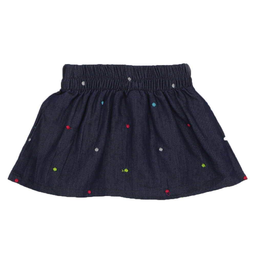 Infant Girls Denim Skirt Dots - Mid Blue