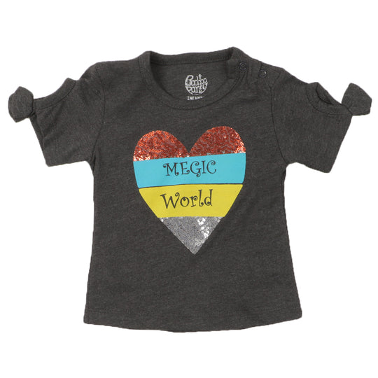 Infant Girls T-Shirt Seq Heart E-C -CHARCOAL