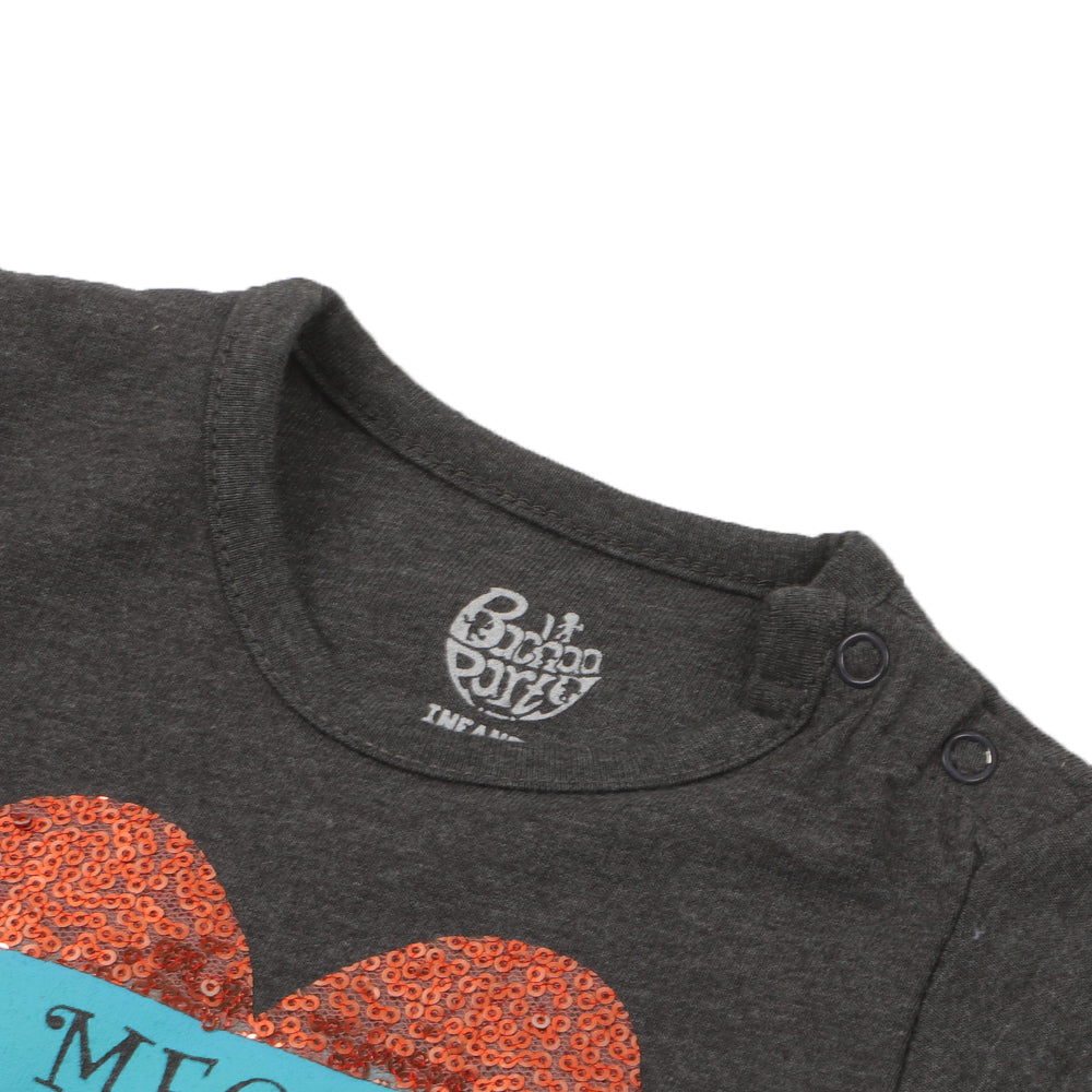 Infant Girls T-Shirt Seq Heart E-C -CHARCOAL
