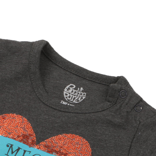 Infant Girls T-Shirt Seq Heart E-C -CHARCOAL