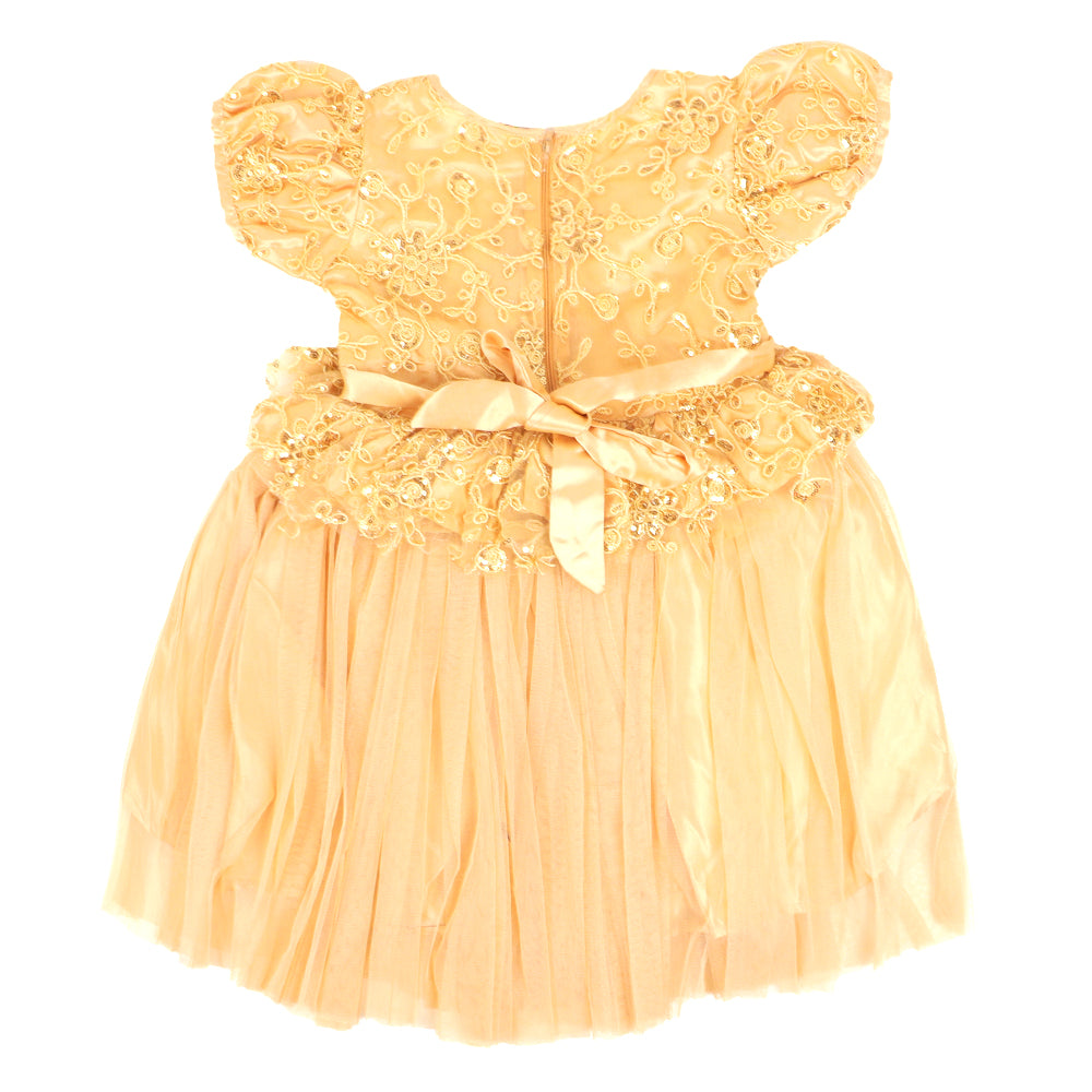 Girls Fancy Frock Sequins Flower - Golden