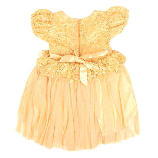 Girls Fancy Frock Sequins Flower - Golden