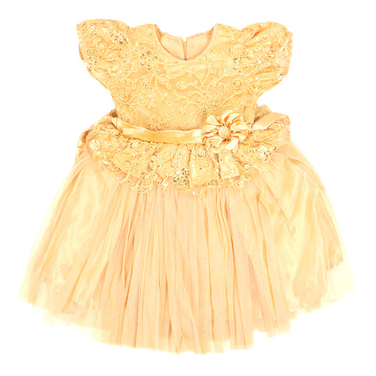 Girls Fancy Frock Sequins Flower - Golden