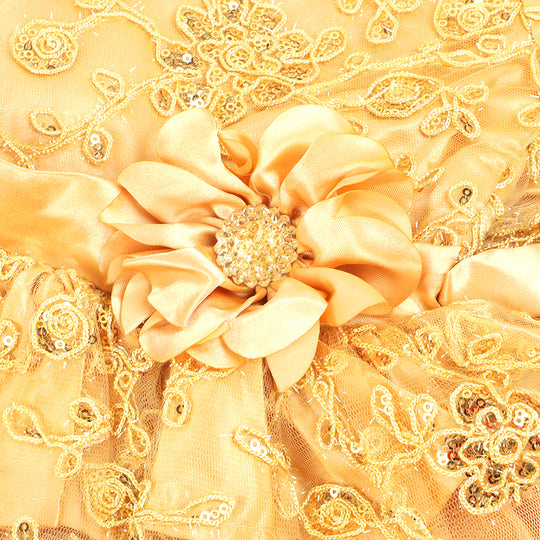 Girls Fancy Frock Sequins Flower - Golden