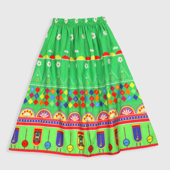 Girls Independence Long Skirt Dil Dil Pakistan - Green