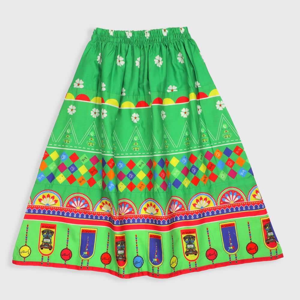 Girls Independence Long Skirt Dil Dil Pakistan - Green