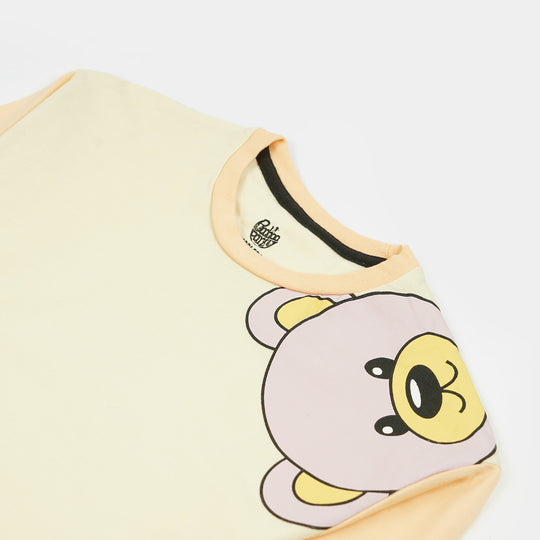 Girls Stylish T-Shirt Bear - Cream