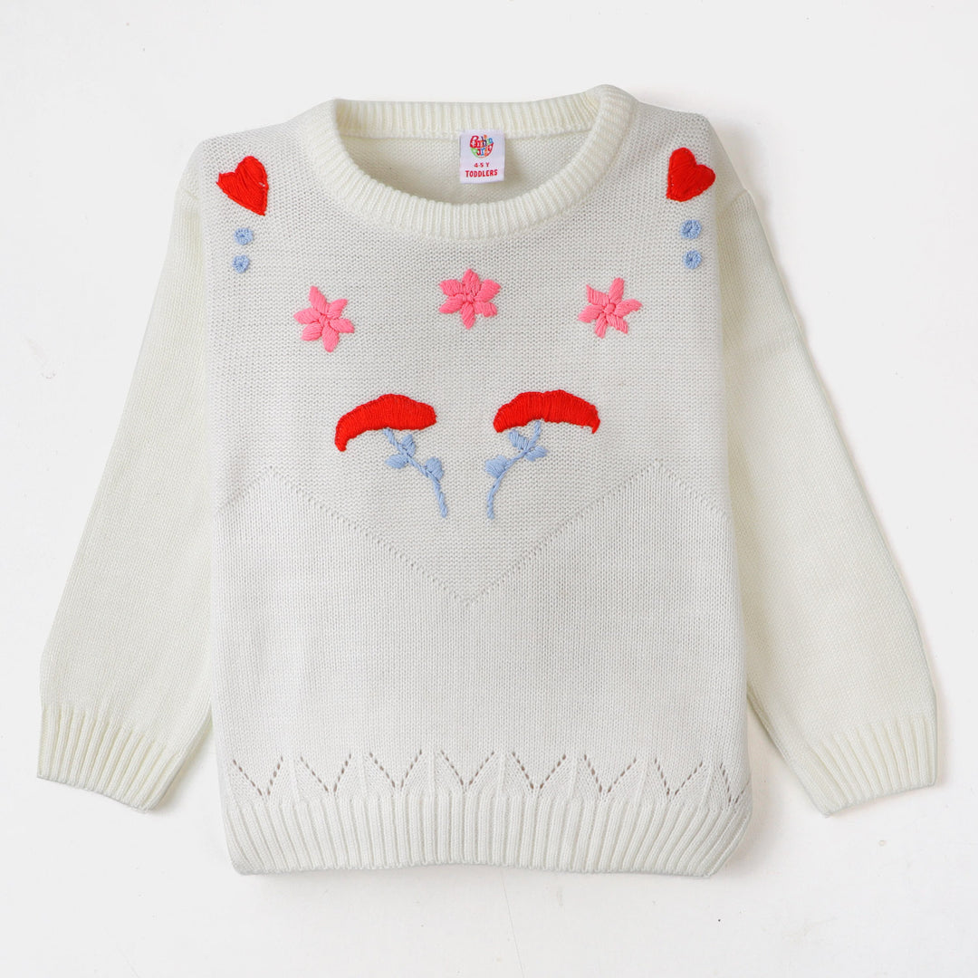 Girls Sweater Floral - White