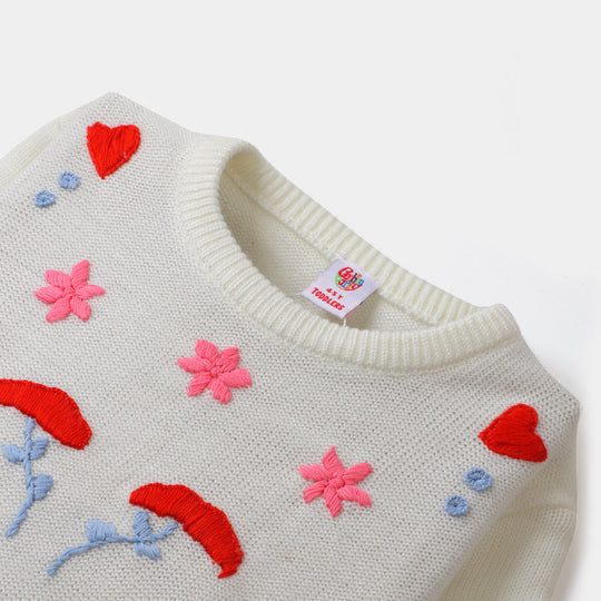 Girls Sweater Floral - White