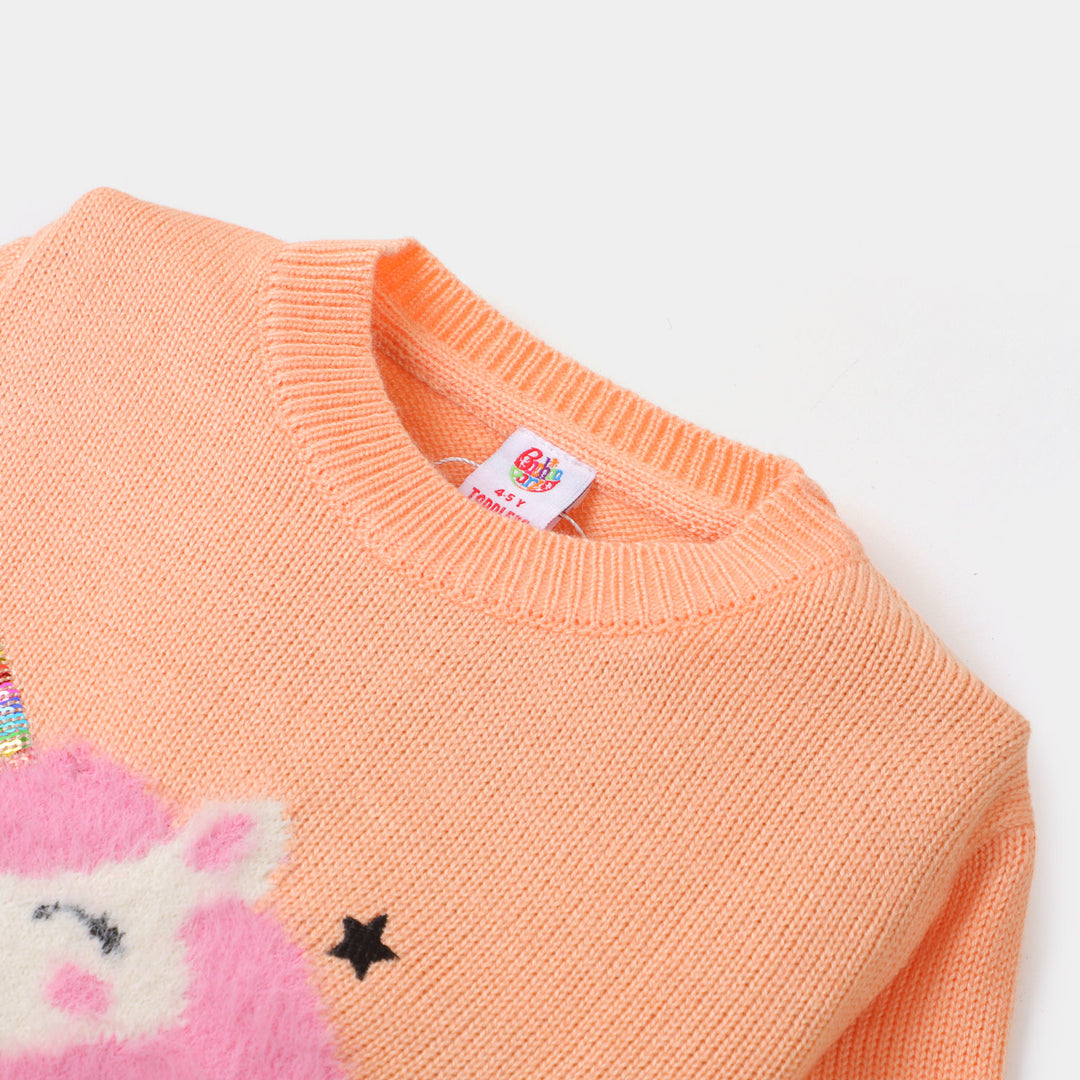 Girls Sweater Cartoon Character - Peach