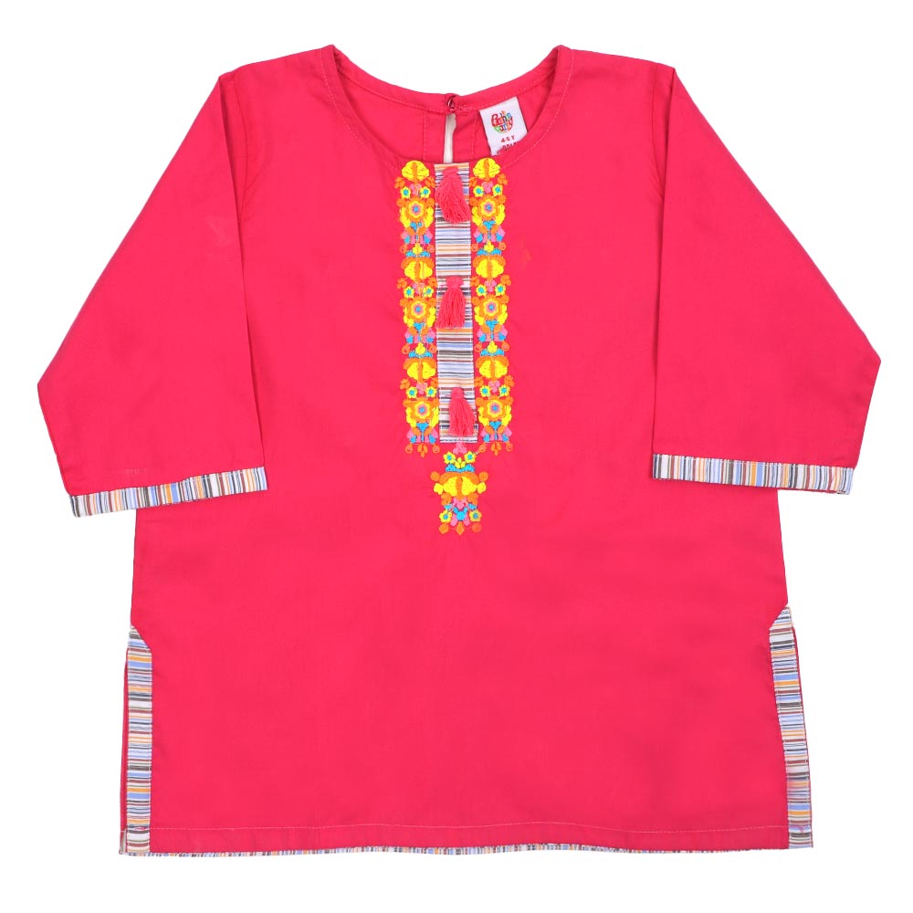 Girls Embroidered Kurti - Pink