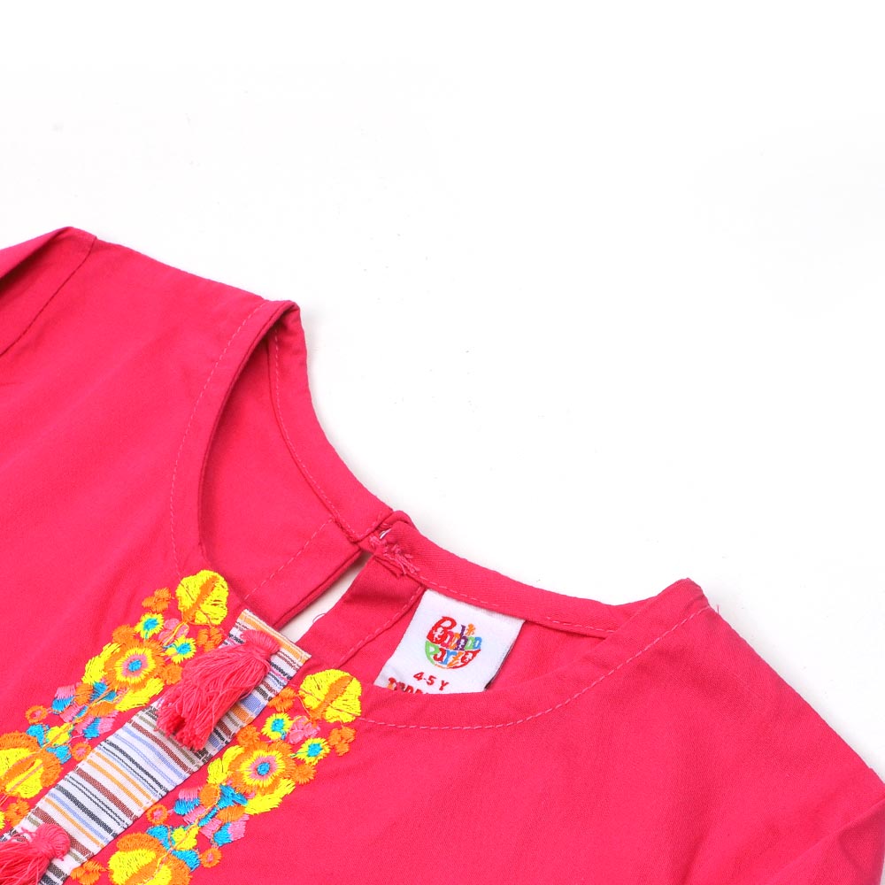 Girls Embroidered Kurti - Pink