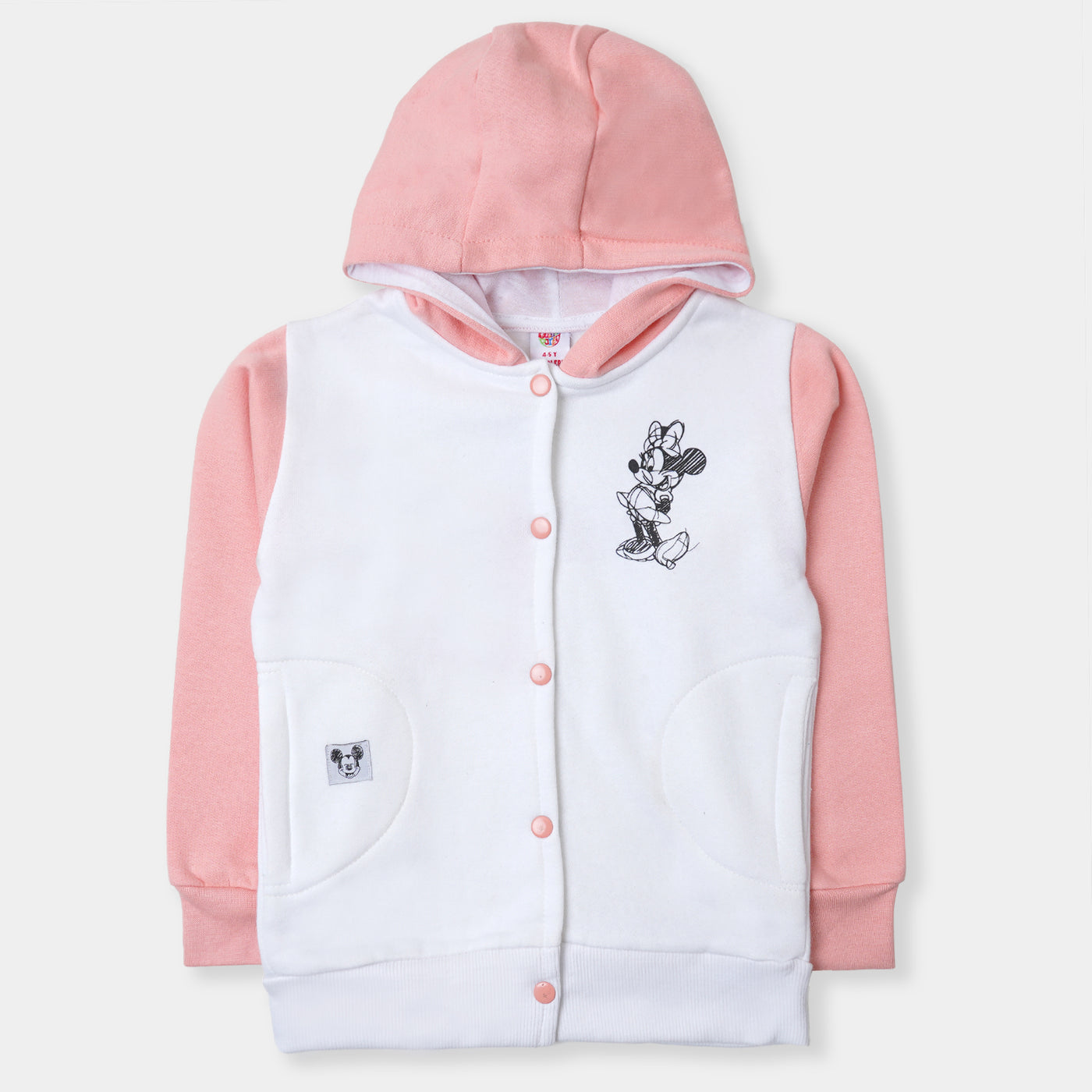Girls Hooded Knitted Jacket Character Print - White