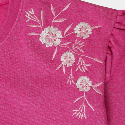 Girls Sweatshirt Flower Emb - Pink