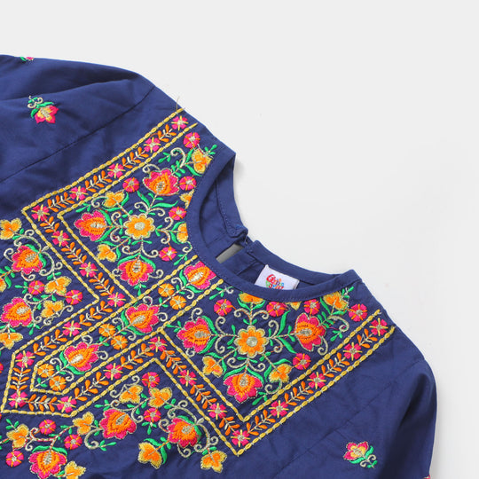 Girls 3 Pcs Fancy Phulkari S2-NAVY