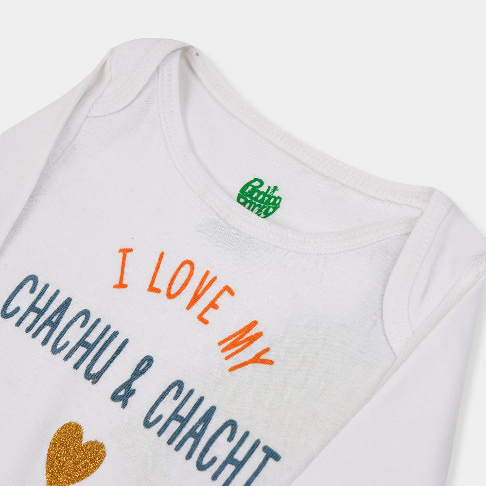 Infant Boys Knitted Romper I love Chachu & Chachi-B. white