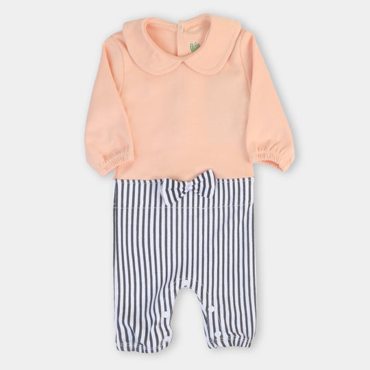 Infant Girls Knitted Romper Big Bow Nude Pink