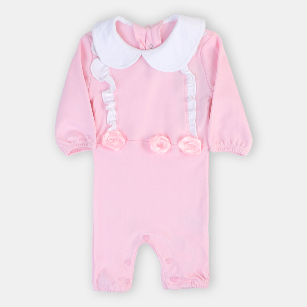 Infant Girls Knitted Romper Rose Flowers - Cherry