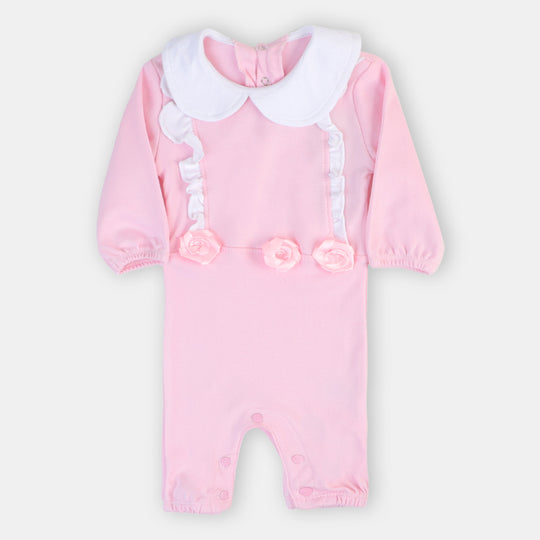 Infant Girls Knitted Romper Rose Flowers - Cherry
