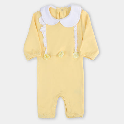 Infant Girls Knitted Romper Rose Flowers - Pastel Yellow