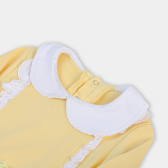 Infant Girls Knitted Romper Rose Flowers - Pastel Yellow