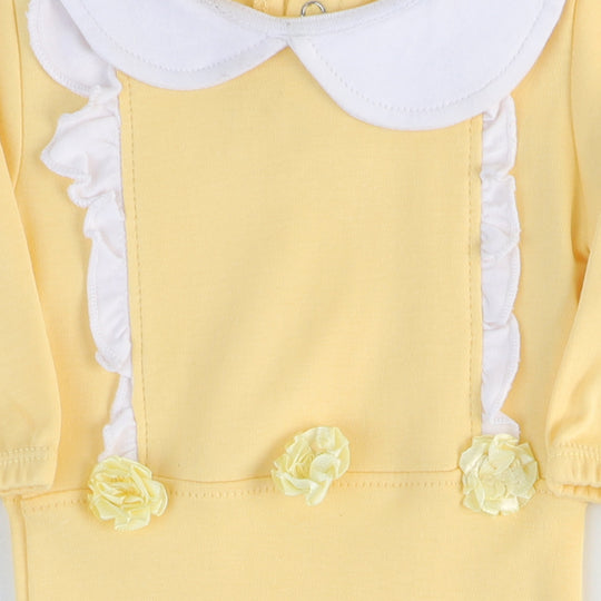 Infant Girls Knitted Romper Rose Flowers - Pastel Yellow