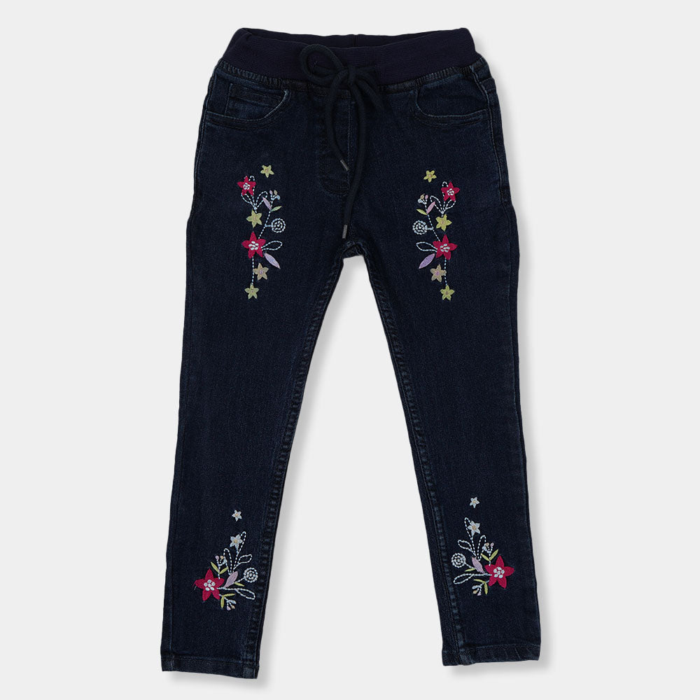 Girls Pant Denim Emb Bunch Rib-Dark Blue