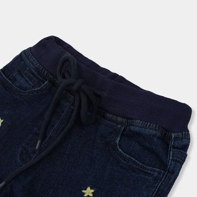 Girls Pant Denim Emb Bunch Rib-Dark Blue