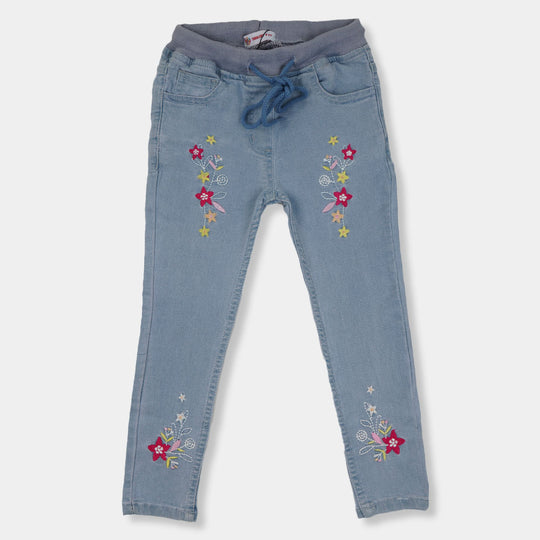 Girls Pant Denim Emb Bunch Rib-Ice Blue