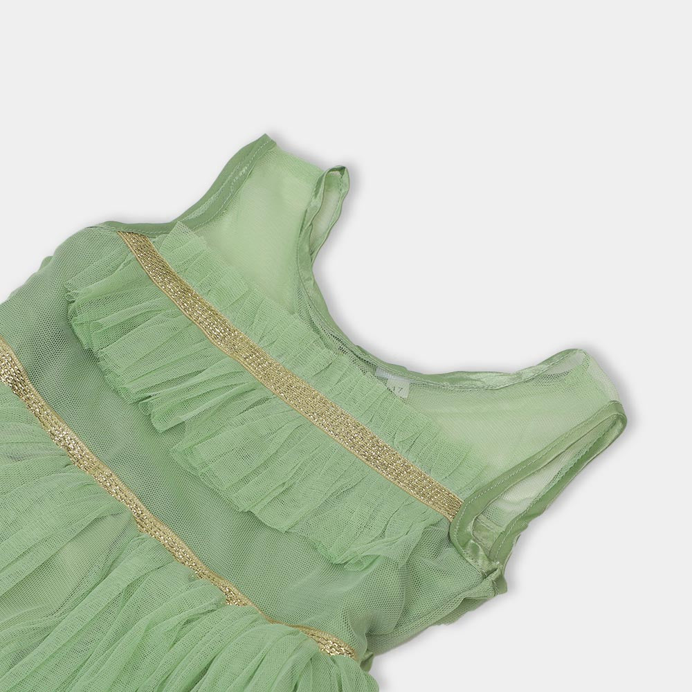 Girls Fancy Frock Ruffles - Mint Green