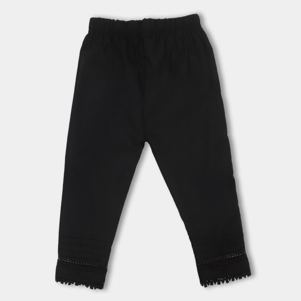 Girls Trouser Pintex With Lace - BLACK
