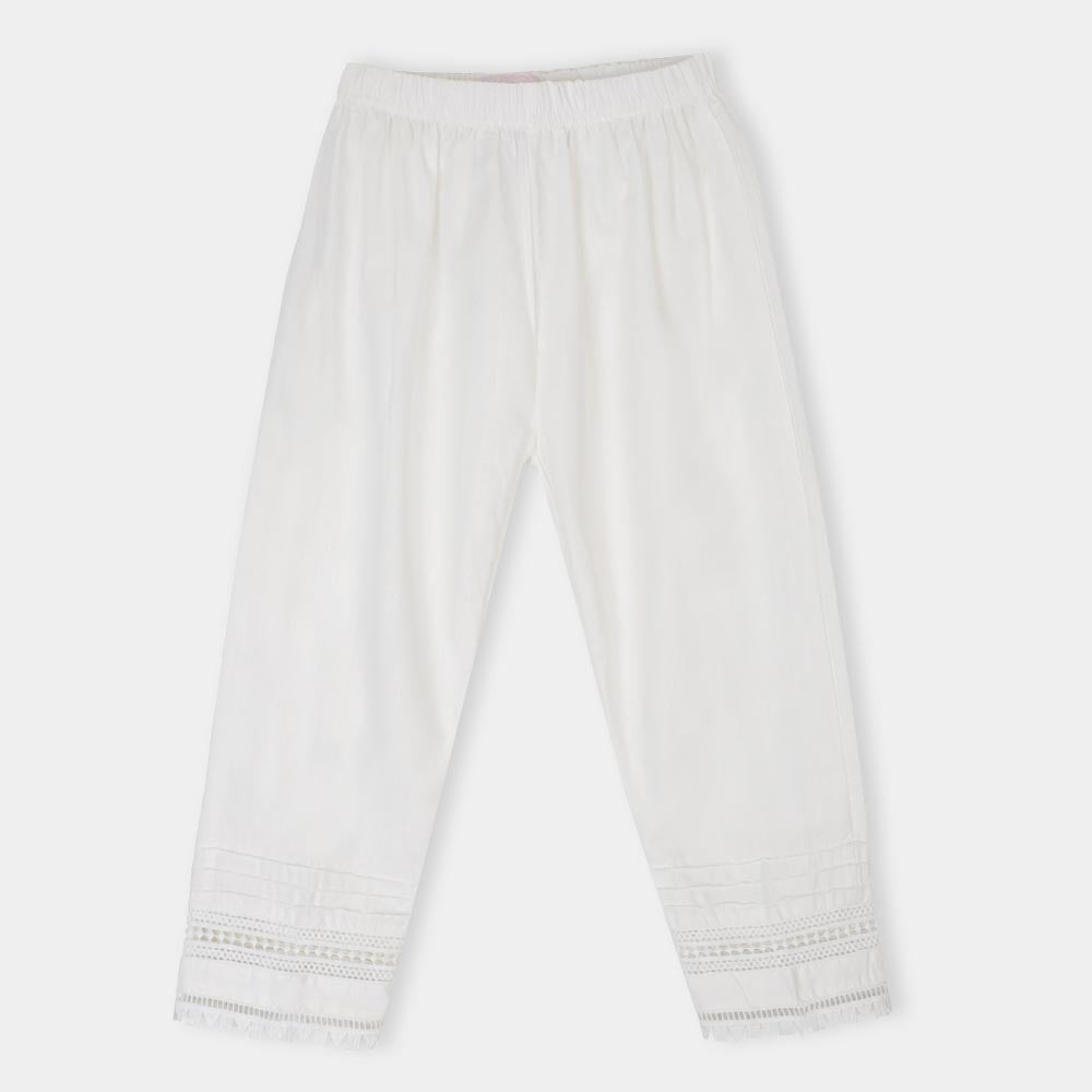 Girls Trouser Pintex With Lace - White