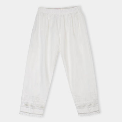 Teens Girls Trousers Pintex With Lace - White