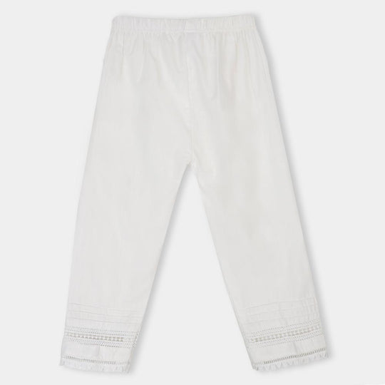 Girls Trouser Pintex With Lace - White