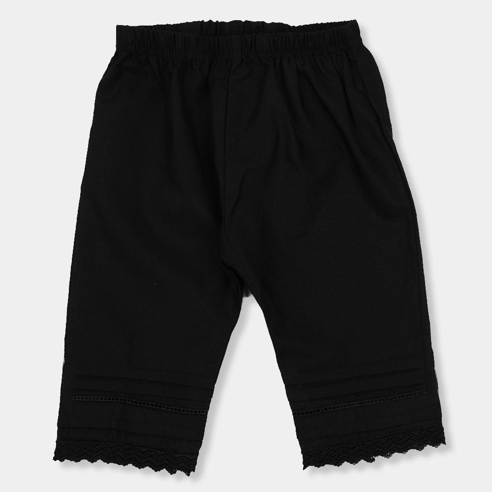 Infant Girls Pant Pleat With Lace - BLACK