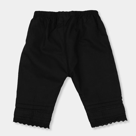 Infant Girls Pant Pleat With Lace - BLACK