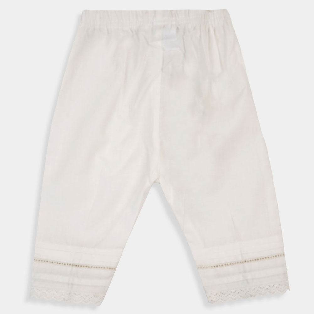 Infant Girls Pant Pleat With Lace - White