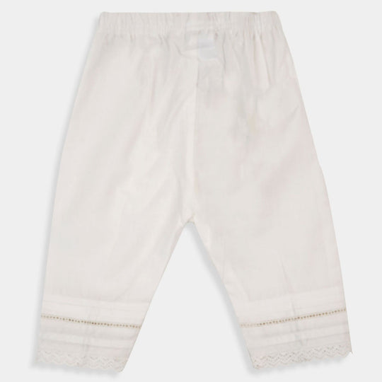 Infant Girls Pant Pleat With Lace - White