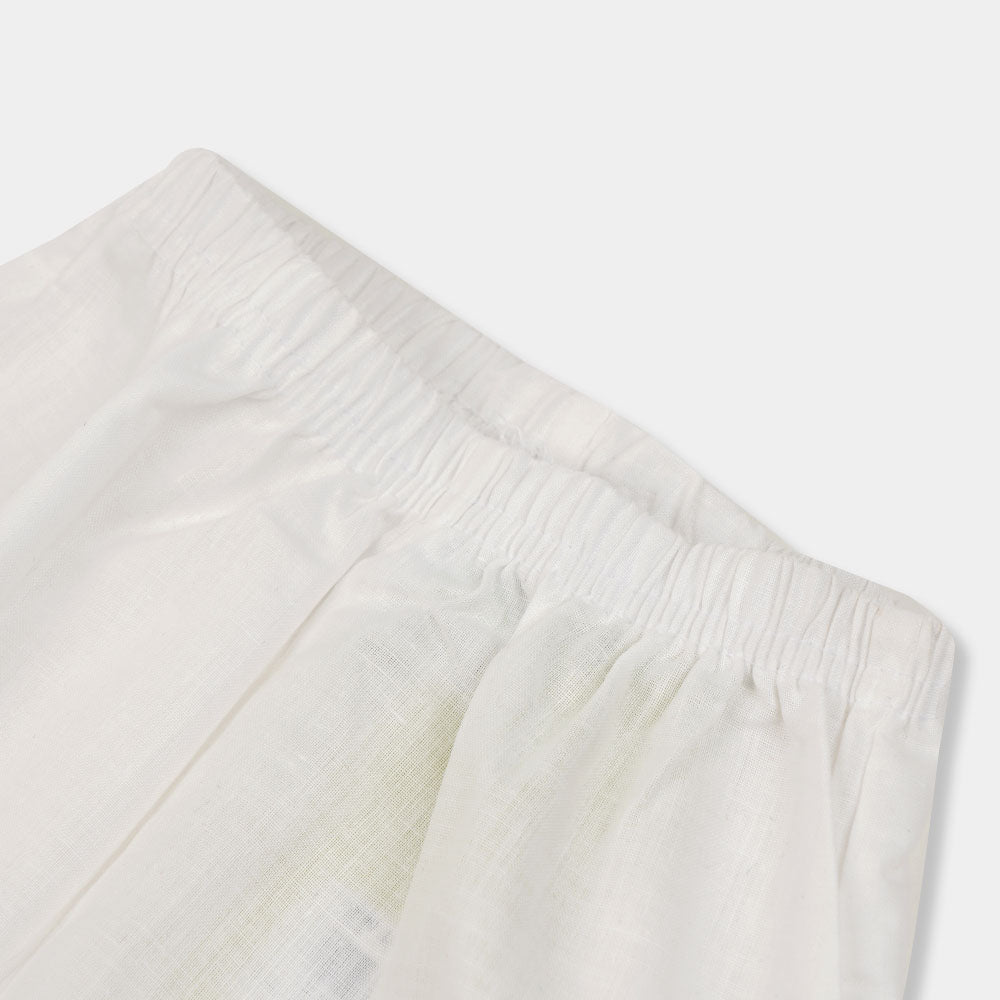 Infant Girls Pant Pleat With Lace - White