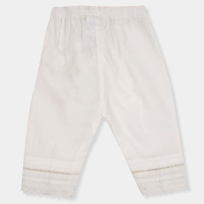 Infant Girls Pant Pleat With Lace - White