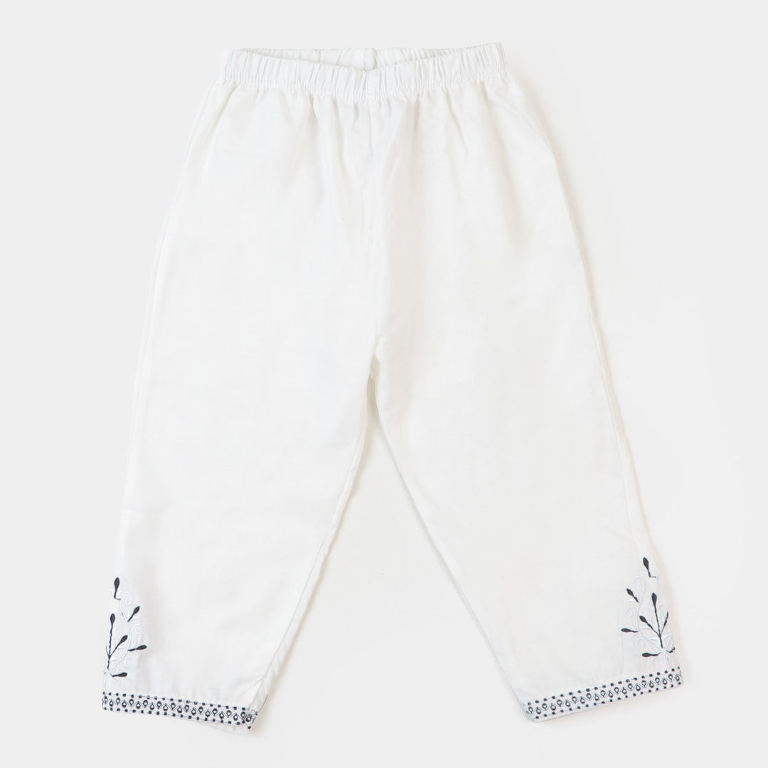 Girls Eastern Embroidered Pant - White