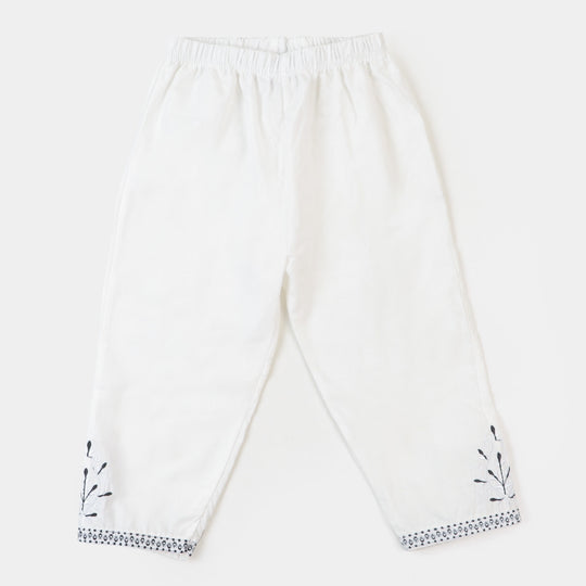 Girls Eastern Embroidered Pant - White