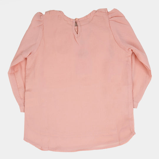 Girls Chiffon Casual Top Embossed Frill -Pink