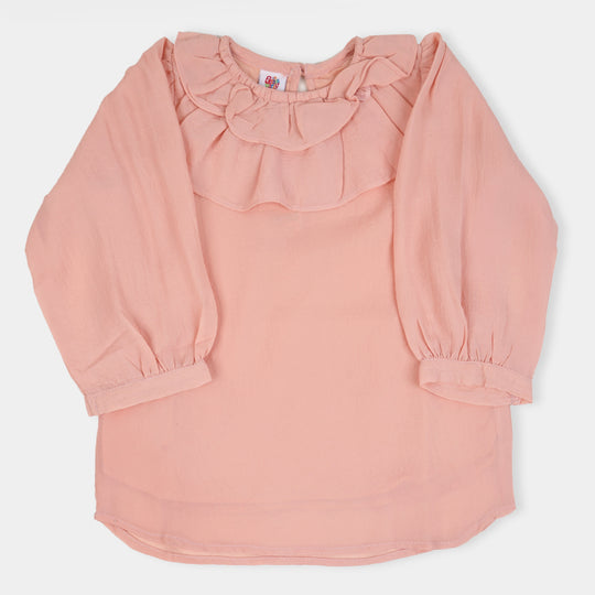 Girls Chiffon Casual Top Embossed Frill -Pink