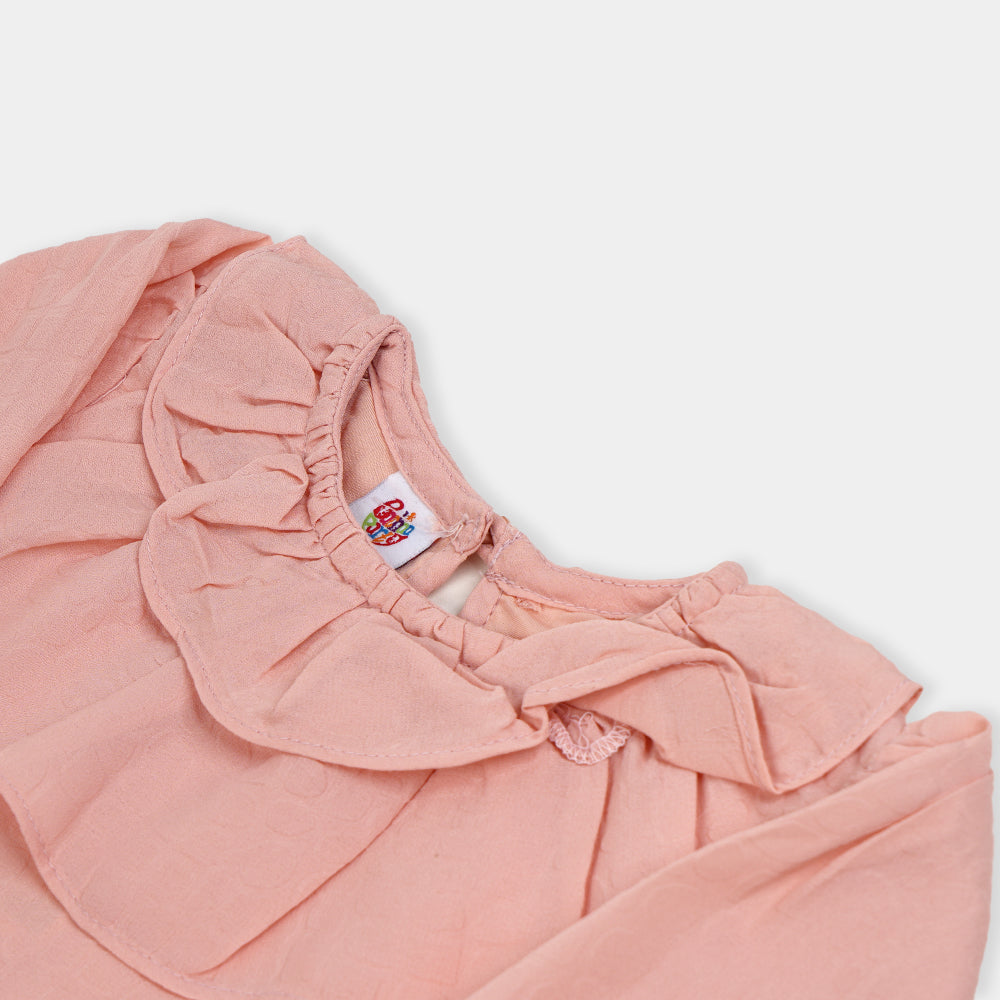 Girls Chiffon Casual Top Embossed Frill -Pink