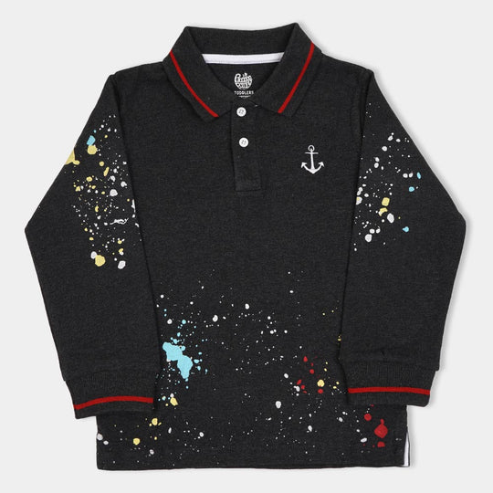 Boys Polo Spatter - Charcoal