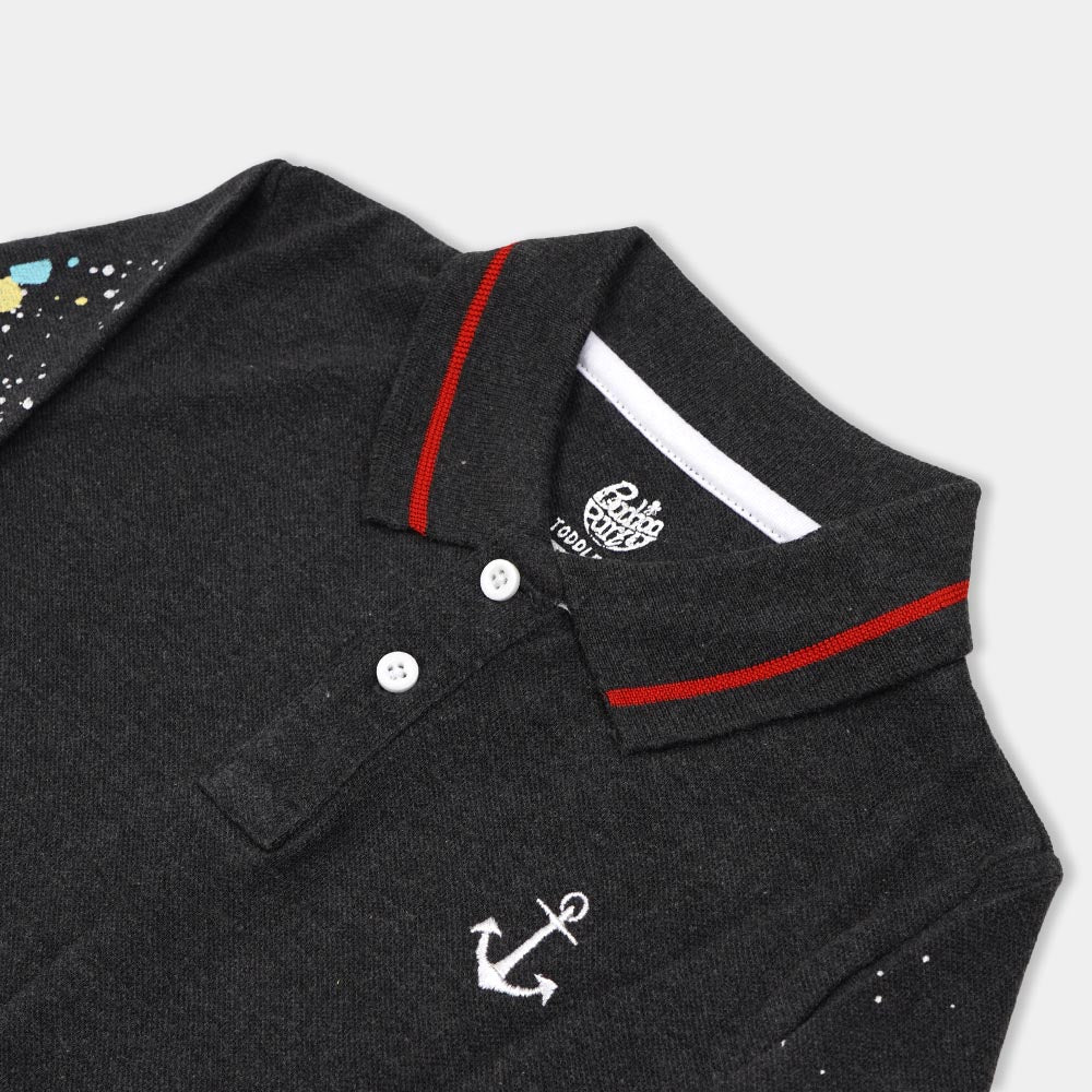 Boys Polo Spatter - Charcoal