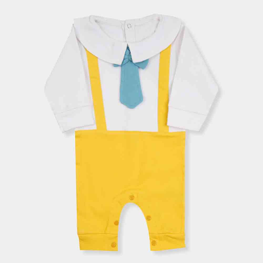 Infant Boys Knitted Romper Bow Tie - White