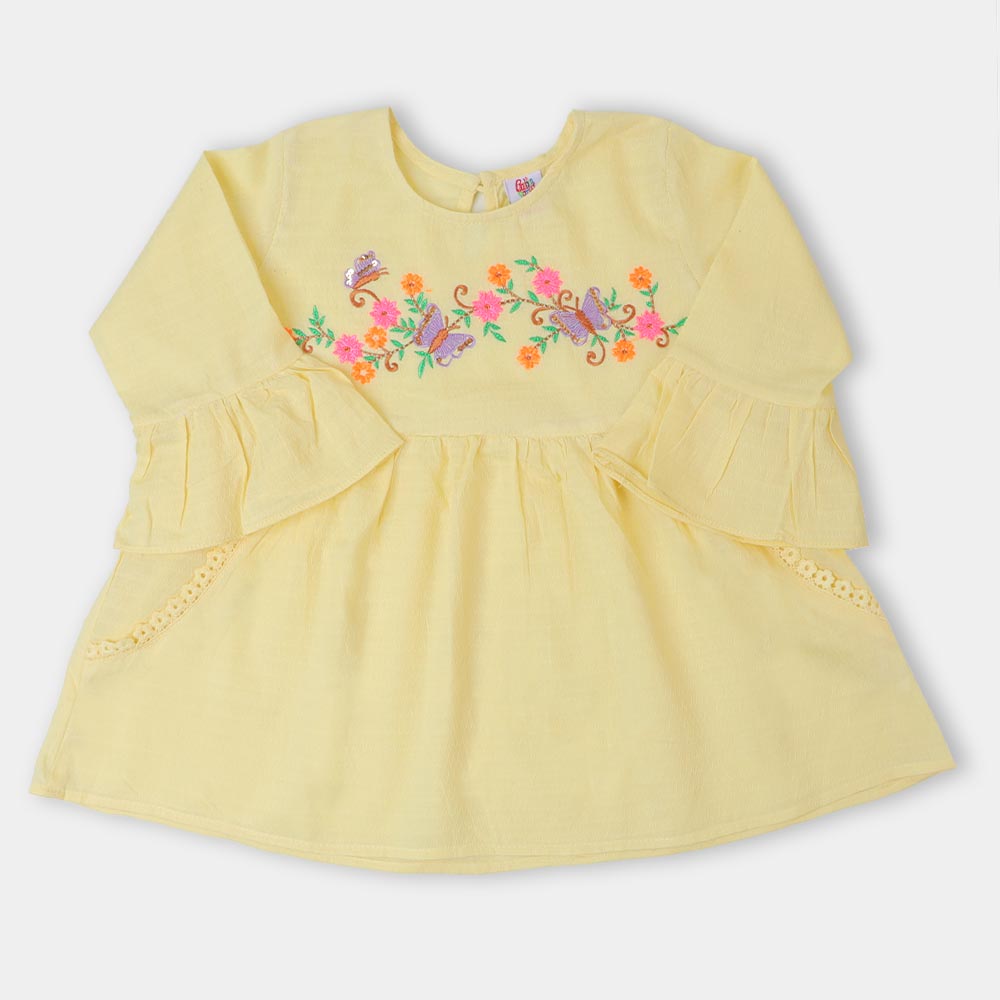Girls Jacquard Embroidered Top Sequins Butterfly - Light Yellow